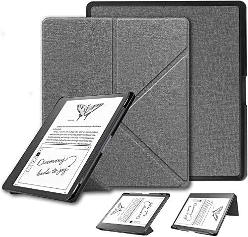 Miimall Leder Hülle Kompatibel mit 10,2 Zoll Kindle Scribe Hülle mit Standfunktion, Auto Schlaf/Aufwach Flip Cover PC+PU Schutzhülle Ständer Hülle für Amazon Kindle Scribe 2022 Grau von Miimall