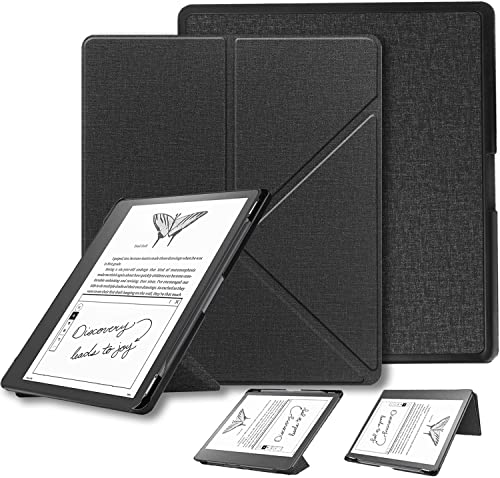 Miimall Leder Hülle Kompatibel mit 10,2 Zoll Kindle Scribe Hülle mit Standfunktion, Auto Schlaf/Aufwach Flip Cover PC+PU Schutzhülle Ständer Hülle für Amazon Kindle Scribe 2022 Schwarz von Miimall