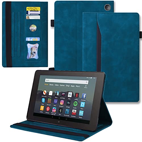 Miimall Leder Hülle Kompatibel mit Kindle Fire 7 Tablet 12th Generation 2022 PU Mit Standfunktion Kartenfach und Mezzanine Business Ledertasche Schutzhülle Flip Cover für Amazon Fire 7 2022 Navy Blau von Miimall