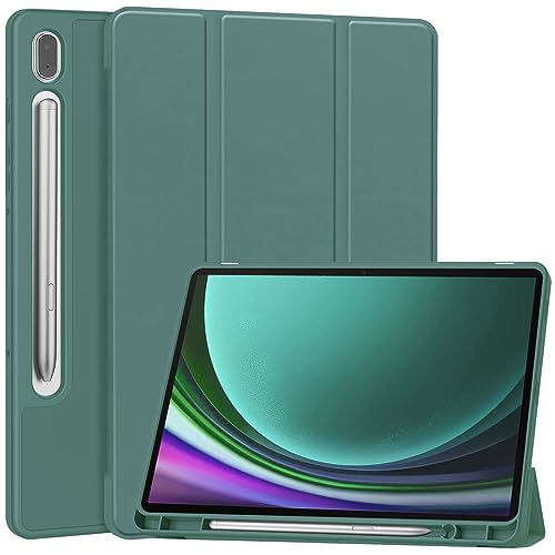 Miimall Lederhülle Kompatibel mit Samsung Galaxy Tab S9 Hülle, Premium PU+TPU Samsung Tab S9 Hülle mit Ständer Kratzfest Stoßfest Ultradünnes Schutzhülle für Galaxy Tab S9 11" 2023-Dunkelgrün von Miimall