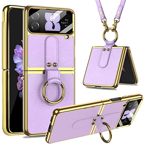 Miimall Lederhülle Kompatibel mit Samsung Galaxy Z Flip 4 Hülle mit Kameraschutz, Z Flip 4 Handyhülle mit Band+Ring+Ständer Galvanisierter Rahmen Stoßfest Schutzhülle Handy für Galaxy Z Flip 4-Violett Miimall Lederhülle Kompatibel mit Samsung Galaxy Z Flip 4 Hülle mit Kameraschutz, Z Flip 4 Handyhülle mit Band+Ring+Ständer Galvanisierter Rahmen Stoßfest Schutzhülle Handy für Galaxy Z Flip 4-Violett von Miimall