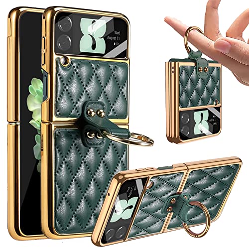 Miimall Lederhülle Kompatibel mit Samsung Galaxy Z Flip 4 Hülle mit Kameraschutz, Z Flip 4 Schut Case mit Ring Ständer Galvanisierter Rahmen Stoßfest Handy Schutzhülle für Galaxy Z Flip 4-Waldgrün Miimall Lederhülle Kompatibel mit Samsung Galaxy Z Flip 4 Hülle mit Kameraschutz, Z Flip 4 Schut Case mit Ring Ständer Galvanisierter Rahmen Stoßfest Handy Schutzhülle für Galaxy Z Flip 4-Waldgrün von Miimall