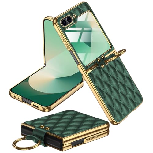 Miimall Lederhülle Kompatibel mit Samsung Galaxy Z Flip 6 Hülle mit Kameraschutz+Ring Ständer Galvanisierter Rahmen Stoßfest Handyhülle für Galaxy Z Flip 6-Grün Miimall Lederhülle Kompatibel mit Samsung Galaxy Z Flip 6 Hülle mit Kameraschutz+Ring Ständer Galvanisierter Rahmen Stoßfest Handyhülle für Galaxy Z Flip 6-Grün von Miimall