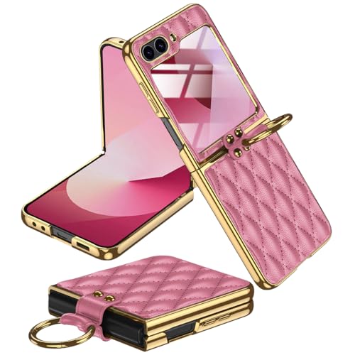 Miimall Lederhülle Kompatibel mit Samsung Galaxy Z Flip 6 Hülle mit Kameraschutz+Ring Ständer Galvanisierter Rahmen Stoßfest Handyhülle für Galaxy Z Flip 6-Rosa Miimall Lederhülle Kompatibel mit Samsung Galaxy Z Flip 6 Hülle mit Kameraschutz+Ring Ständer Galvanisierter Rahmen Stoßfest Handyhülle für Galaxy Z Flip 6-Rosa von Miimall