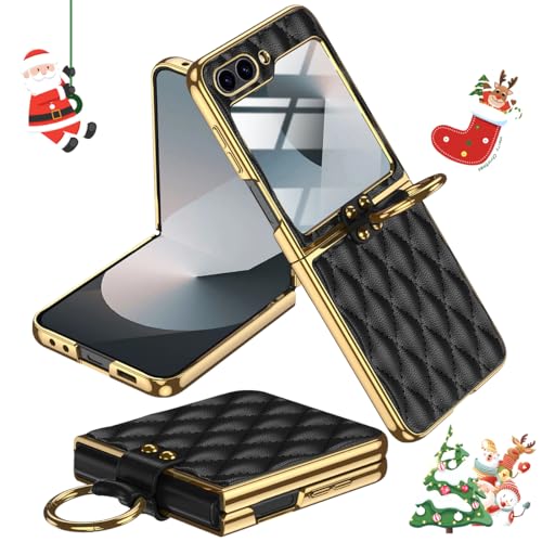 Miimall Lederhülle Kompatibel mit Samsung Galaxy Z Flip 6 Hülle mit Kameraschutz+Ring Ständer Galvanisierter Rahmen Stoßfest Handyhülle für Galaxy Z Flip 6-Schwarz Miimall Lederhülle Kompatibel mit Samsung Galaxy Z Flip 6 Hülle mit Kameraschutz+Ring Ständer Galvanisierter Rahmen Stoßfest Handyhülle für Galaxy Z Flip 6-Schwarz von Miimall