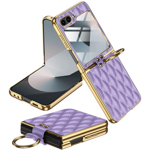 Miimall Lederhülle Kompatibel mit Samsung Galaxy Z Flip 6 Hülle mit Kameraschutz+Ring Ständer Galvanisierter Rahmen Stoßfest Handyhülle für Galaxy Z Flip 6-Violett Miimall Lederhülle Kompatibel mit Samsung Galaxy Z Flip 6 Hülle mit Kameraschutz+Ring Ständer Galvanisierter Rahmen Stoßfest Handyhülle für Galaxy Z Flip 6-Violett von Miimall