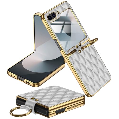 Miimall Lederhülle Kompatibel mit Samsung Galaxy Z Flip 6 Hülle mit Kameraschutz+Ring Ständer Galvanisierter Rahmen Stoßfest Handyhülle für Galaxy Z Flip 6-Weiß Miimall Lederhülle Kompatibel mit Samsung Galaxy Z Flip 6 Hülle mit Kameraschutz+Ring Ständer Galvanisierter Rahmen Stoßfest Handyhülle für Galaxy Z Flip 6-Weiß von Miimall