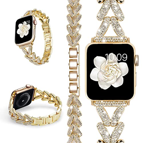 Miimall Metall Armband Kompatibel mit Apple Watch Armband 41mm 40mm 38mm, Glitzer Strass Diamant Damen Metall Armbänder für Apple Watch Series 9/8 /7/6 /5/4 /3/2 /1 /SE 2 /SE -Gold Miimall Metall Armband Kompatibel mit Apple Watch Armband 41mm 40mm 38mm, Glitzer Strass Diamant Damen Metall Armbänder für Apple Watch Series 9/8 /7/6 /5/4 /3/2 /1 /SE 2 /SE -Gold von Miimall