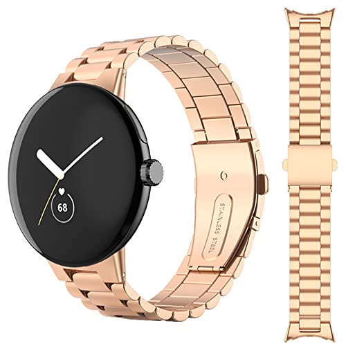 Miimall Metall Armband Kompatibel mit Google Pixel Watch 1/2 Uhrenarmband, Edelstahl Doppelte Faltschließe Verstellbares Ersatzarmband für Google Pixel Watch 2 2023/Pixel Watch 2022-Roségold von Miimall