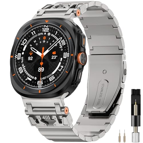 Miimall Metall Band Kompatibel mit 47MM Samsung Galaxy Watch 7 Ultra Armband, Edelstahl Einstellbar Armour Uhrenarmband, Kein Gap Männer Metal Armbänder für Galaxy Watch Ultra (2024), Starburst von Miimall