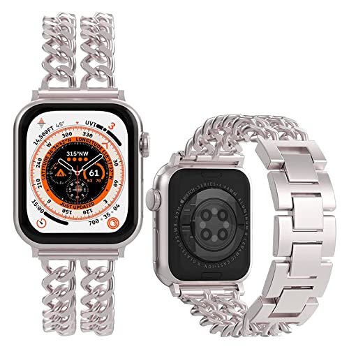Miimall Metall Band Kompatibel mit Apple Watch Ultra 2/1 Armband 49mm 45mm 44mm 42mm, Edelstahl Doppelketten Metall Armbänder für iWatch Ultra2/1 Series 9 8 7 6 5 4 3 2 1 SE 2/1 -Polarstern von Miimall