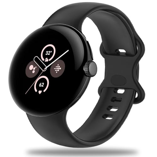 Miimall Neuere Armband Kompatibel mit Google Pixel Watch 2/1 Armband, Weiche Silikon Replacement Watch Strap Uhrenarmband Sport Armbänder für Google Pixel Watch 2/1 Schwarz -Klein von Miimall