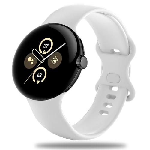 Miimall Neuere armband Kompatibel mit Google Pixel Watch 2/1 Armband, Weiche Silikon Replacement Watch Strap Uhrenarmband Sport Armbänder für Google Pixel Watch 2/1 Weiß -Groß von Miimall