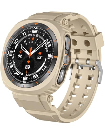 Miimall PC Schutzhülle mit Band Kompatibel mit Samsung Galaxy Watch 7 Ultra 47mm, Soft TPU Silikon Band mit Kratzfest Schutz Hülle für Galaxy Watch Ultra Armband Herren, Gold von Miimall