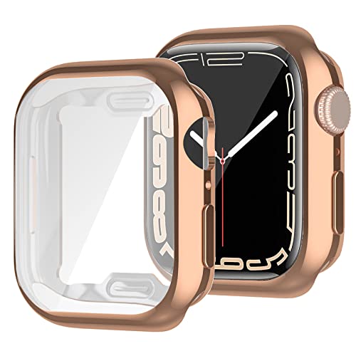 Miimall Schutzfolie Kompatibel mit Apple Watch Series 8/7 45mm 41mm Hülle, Weiche TPU Rundum Displayschutz Schutzhülle Ultradünner Kratzfest Schutz Case für Apple Watch Series 8/7 45mm - Roségold von Miimall