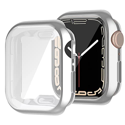 Miimall Schutzfolie Kompatibel mit Apple Watch Series 8/7 45mm 41mm Hülle, Weiche TPU Rundum Displayschutz Schutzhülle Ultradünner Kratzfest Schutz Case für Apple Watch Series 8/7 45mm - Silber von Miimall