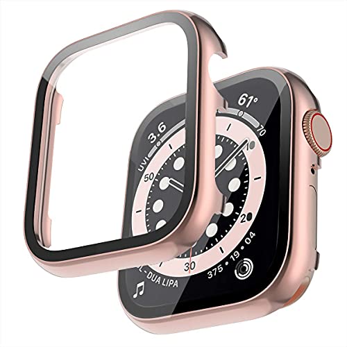 Miimall Schutzhülle Kompatibel mit Apple Watch 44mm Metall Hülle Mit Glas Displayschutz, Helle Oberfläche Aluminiumgehäus Rundum Ultradünnes Schutz Case für Apple Watch Series 6/SE/5/4 - Rosa von Miimall