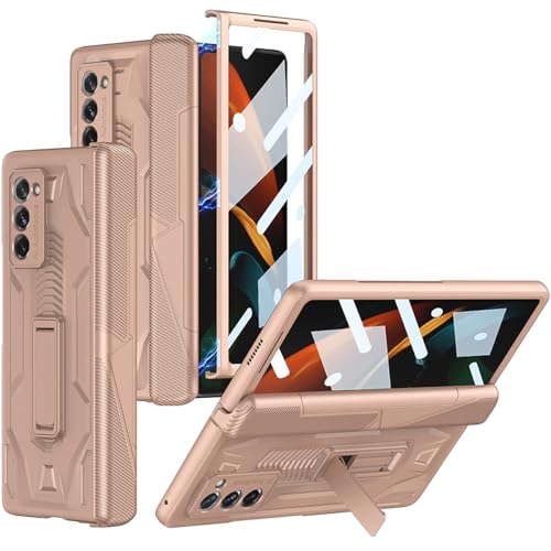 Miimall Schutzhülle Kompatibel mit Samsung Galaxy Z Fold 2 Hülle mit Ständer, Robust PC Handyhülle mit Glas Displayschutz Scharnierschutz Case für Samsung Galaxy Z Fold 2 -Gold von Miimall