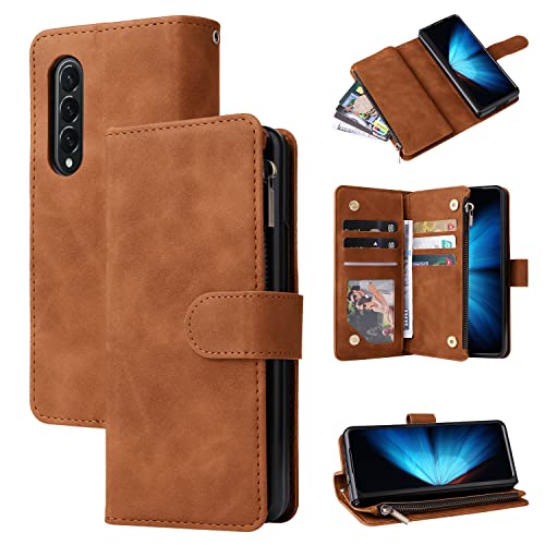 Miimall Schutzhülle Kompatibel mit Samsung Galaxy Z Fold 4 Hülle mit Kartenfach, Leder Klapphülle mit Ständer Flip Cover Brieftasche Handyhülle für Samsung Galaxy Z Fold 4 5G 2022 Braun von Miimall