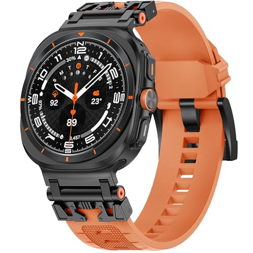 Miimall Silikonband mit Armor Kompatibel mit Samsung Galaxy Watch 7 Ultra 47mm (2024) Armband, Hautfreundlich und Atmungsaktiv Ersatzarmbänder für Samsung Watch Ultra Band Strap (Orange) von Miimall