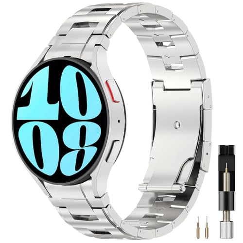 Miimall Titan Uhrenband Kompatibel mit Samsung Galaxy Watch7 Armband, Premium Titanium Doppelte Faltschließe schweißfest Atmungsaktives Band für Samsung Watch 7 2024, Silber von Miimall