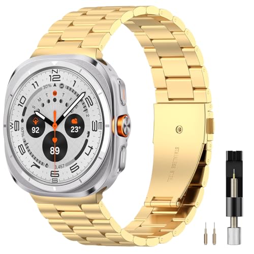 Miimall Uhrenarmband 47mm Kompatible Mit Galaxy Watch 7 Ultra 47mm Armband,Verstellbares Edelstahl Metallarmband Kompatible Mit Armband Galaxy Watch Ultra Ersatz Strap Herren Damen, Gold Miimall Uhrenarmband 47mm Kompatible Mit Galaxy Watch 7 Ultra 47mm Armband,Verstellbares Edelstahl Metallarmband Kompatible Mit Armband Galaxy Watch Ultra Ersatz Strap Herren Damen, Gold von Miimall