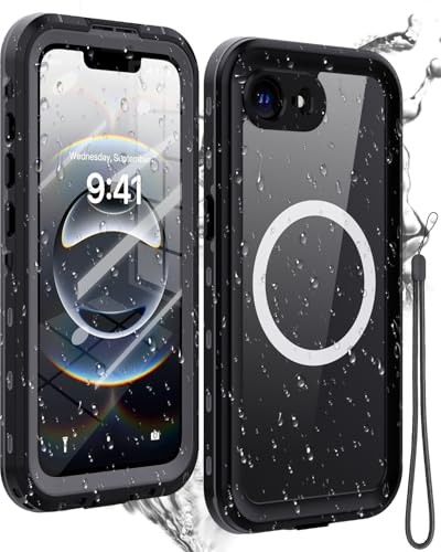 Miimall Wasserdicht Handyhülle Kompatibel mit iPhone 16e 2025 Hülle mit Mag-Safe, [Eingebaute Displayschutz+Kameraschutz] [PC+TPU] Anti-Kratz Stoßfest 360 Gard Schutz Case für iPhone 16e-Schwarz von Miimall