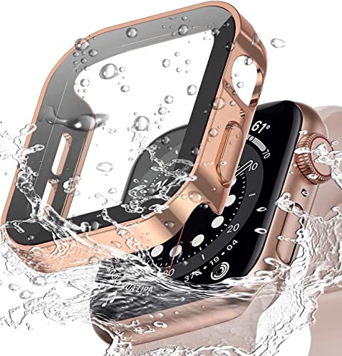 Miimall Wasserdicht Hülle Kompatibel mit Apple Watch Series 6/SE/5/4 44mm Glas Displayschutz, Ultradünne PC Schutzhülle Vollschutz Kratzfest Schutz Case für iWatch 44mm - Roségold von Miimall