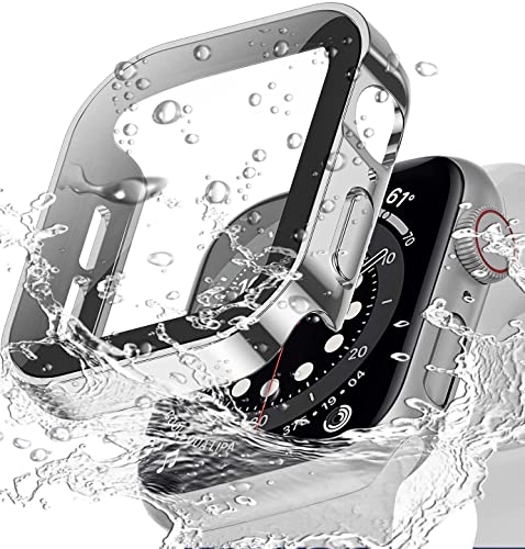 Miimall Wasserdicht Hülle Kompatibel mit Apple Watch Series 6/SE/5/4 44mm Glas Displayschutz, Ultradünne PC Schutzhülle Vollschutz Kratzfest Schutz Case für iWatch 44mm - Silber von Miimall