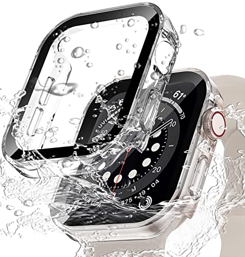 Miimall Wasserdicht Hülle Kompatibel mit Apple Watch Series 9/8/7 45mm 41mm Glas Displayschutz, Ultradünne PC Schutzhülle Vollschutz Kratzfest Schutz Case für iWatch Series 9/8/7 41mm - Klar von Miimall