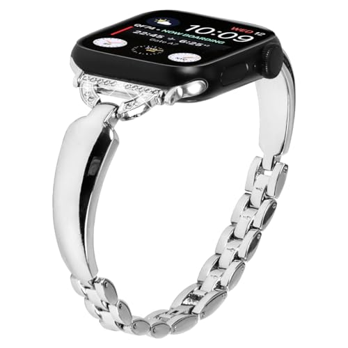 Miimall Ersatz Band für Apple Watch Armbänder 41mm 40mm 38mm,Diamant-Armband aus Zinklegierung für apple watch Strap Series 10/9/8/7/6/5/4/3/2/1/SE 2/SE/Ultra, Metall Band für Apple Watch Damen,Silber Miimall Ersatz Band für Apple Watch Armbänder 41mm 40mm 38mm,Diamant-Armband aus Zinklegierung für apple watch Strap Series 10/9/8/7/6/5/4/3/2/1/SE 2/SE/Ultra, Metall Band für Apple Watch Damen,Silber von Miimall