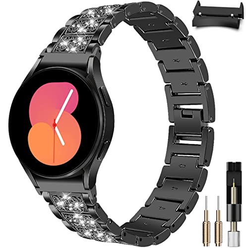 Miimall für Samsung Galaxy Watch 4 40mm 44mm Armband, Bling Kristall Strass Metall Armbänder Uhrenarmband Damen Ersatzarmband für Samsung Galaxy Watch 4 Classic 42mm 46mm - Schwarz von Miimall