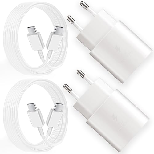 2er-Pack 25W Schnellladegerät Ladekabel für Samsung Galaxy S24 S23 S22 S21 S20 FE Ultra Plus S10 S9 A55 A54 A53 A34 A25 A15 A14, Ladegerät USB C Schnellladekabel und Typ C Handy Netzteil Adapter von Mijun