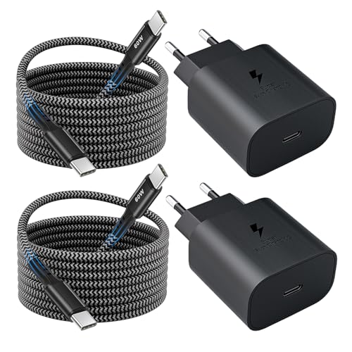 2er-Pack 25W USB C Ladegerät, Schnellladegerät Netzteil Super Fast Charger mit 2 m PD Schnellladekabel Nylon Typ C Ladekabel für Samsung Galaxy S25 S24 S23 S22 S21 S20 Ultra S10 A56 A55 5g A35 A16 2er-Pack 25W USB C Ladegerät, Schnellladegerät Netzteil Super Fast Charger mit 2 m PD Schnellladekabel Nylon Typ C Ladekabel für Samsung Galaxy S25 S24 S23 S22 S21 S20 Ultra S10 A56 A55 5g A35 A16 von Mijun