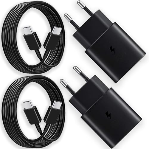 2er-Pack 25W USB C Ladegerät Schnellladekabel für iPhone 15 Pro Max, Samsung Galaxy S24 S23 S22 S21 S20 Plus/Ultra/FE A54 A53 A34 iPad Pro Schnellladegerä, Typ C Ladekabel Handy Netzteil Adapter von Mijun