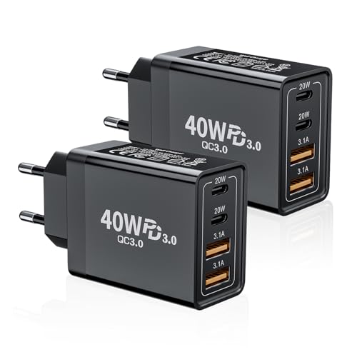 2er Pack USB C Ladegerät, 40W 4-Ports Mehrfach Ladegerät mit USB-C und USB-A, Schnellladegerät Netzteil PD 3.0 Power Adapter Stecker für iPhone 16/15/14/13/12/11/Pro Max/XS/XR/iPad/Samsung/Tablet 2er Pack USB C Ladegerät, 40W 4-Ports Mehrfach Ladegerät mit USB-C und USB-A, Schnellladegerät Netzteil PD 3.0 Power Adapter Stecker für iPhone 16/15/14/13/12/11/Pro Max/XS/XR/iPad/Samsung/Tablet von Mijun