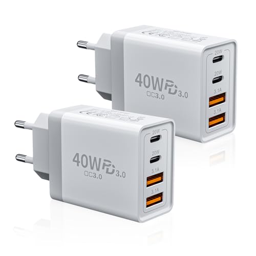 2er Pack USB C Ladegerät, 40W 4-Ports USB-C&USB-A Mehrfach Typ C Schnellladegerät Netzteil Adapter Stecker für iPhone 16 16e 15 14 Pro Max 13 12 11 SE 2020 XS XR 8 7, Samsung, Tablet, Handys von Mijun