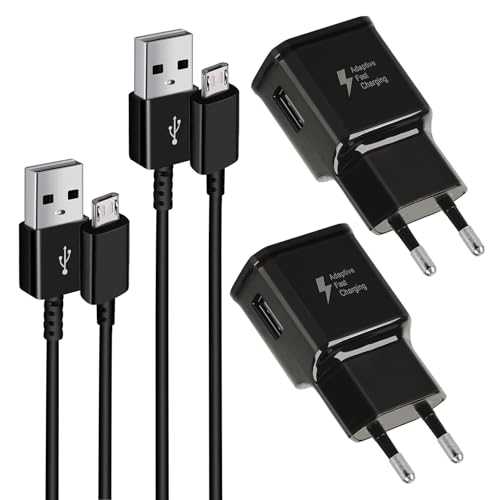 2er-Pack USB Ladegerät, Schnellladegerät Netzteil mit Micro-USB-Daten- und Ladekabel kompatibel mit Samsung Galaxy S7/S7 Edge/S6/S6 Edge/S6 Edge +/S5/S4/S3/S2/Note 4/5/A03/J7/J5/J3 Handy (Schwarz) von Mijun