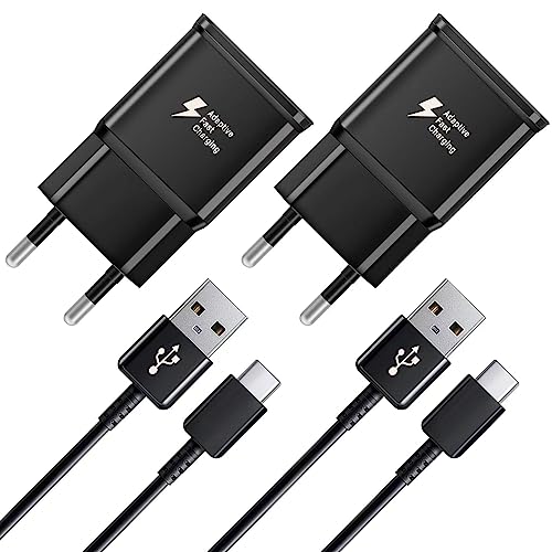 2er-Pack USB Ladegerät, Schnellladegerät Netzteil mit ladekabel USB C Schnellladekabel für Samsung Galaxy S8 S9 S10 S20 S21 Plus A54 A53 A34 A14 A13 M33 M14 M13 5G, Typ C Handy Netzteil Adapter von Mijun