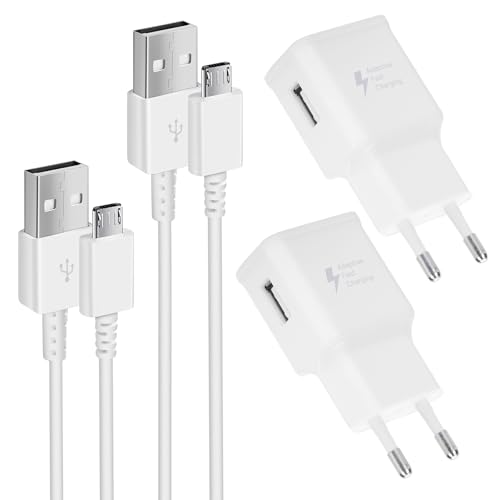 2er-Pack USB Ladegerät Ladeadapter Stecker mit 1,5m Micro-USB Ladekabel Kompatibel mit Samsung Galaxy S7 S6 Edge/S5/S4/S3/S2/Note 4/5/A03/J7/J5/J3/Tab A 7.0, Schnellladegerät Netzteil Adapter von Mijun