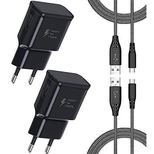 2er-Pack USB Ladegerät Stecker, Schnellladegerät mit 2M Nylon Ladekabel,Typ C Handy Netzteil Adapter für Samsung Galaxy A54 A53 A52 A51 A50 A34 A33 A14 A13 A12 S8 S9 S10 S20 S21 S22 S23 Plus Note 8 von Mijun