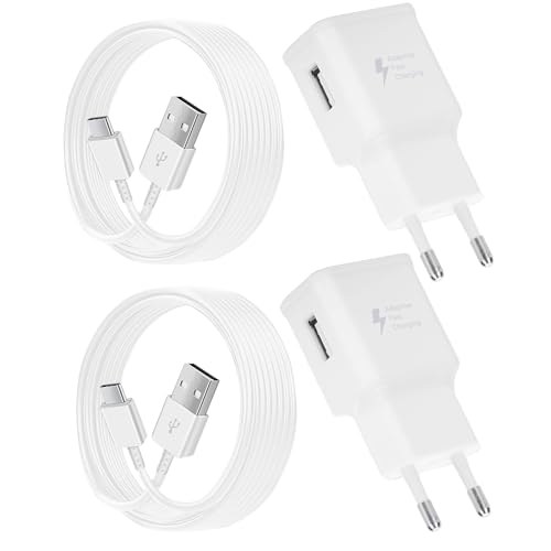 2er Pack USB Ladegerät mit Ladekabel Original USB Typ-C für Samsung Galaxy A15 A14 A13 A04S A71 A55 A54 A53 A40 A34 A33 A25 A23 M34 M14 S8 S9 S10 S20 Plus, Schnellladegerät Netzteil Handy-Kabel von Mijun