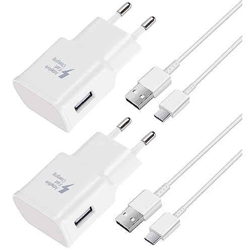 2er-Pack USB Ladegerät mit Ladekabel USB C Schnellladekabel für Samsung Galaxy S8 S9 S10 S20 S21 FE S22 S23 Plus Note 8 A13 A14 A20 A34 A54, Android Typ C Handy Schnellladegerät Netzteil Adapter von Mijun