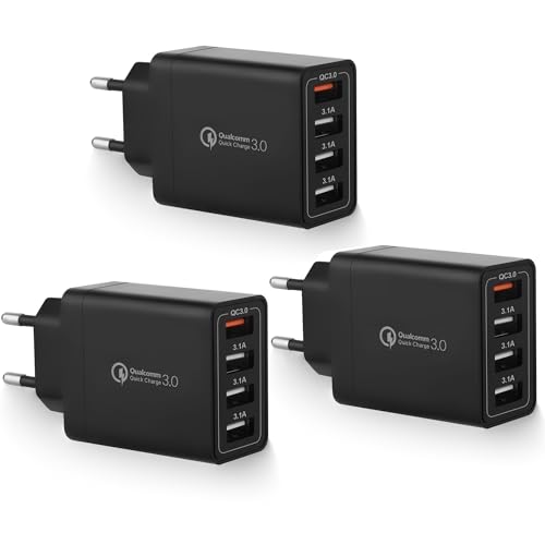 3er-Pack USB Ladegerät Stecker, 4-Ports USB Ladeadapter mit 33W Intelligent QC 3.0 Schnellladegerät Mehrfach Netzteil für iPhone, iPad, Samsung Galaxy, Nexus, HTC, Motorola, LG Handy und viele mehr 3er-Pack USB Ladegerät Stecker, 4-Ports USB Ladeadapter mit 33W Intelligent QC 3.0 Schnellladegerät Mehrfach Netzteil für iPhone, iPad, Samsung Galaxy, Nexus, HTC, Motorola, LG Handy und viele mehr von Mijun