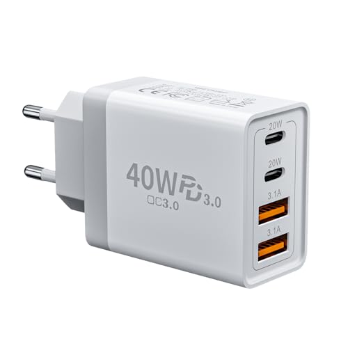 USB C Ladegerät, 40W 4-Ports Mehrfach Ladegerät mit USB-C und USB A, Schnellladegerät PD 3.0 Power Adapter USB Netzteil Stecker für iPhone 16/15/14/13/12/11/Pro Max/XS/XR, iPad Samsung Galaxy S25 USB C Ladegerät, 40W 4-Ports Mehrfach Ladegerät mit USB-C und USB A, Schnellladegerät PD 3.0 Power Adapter USB Netzteil Stecker für iPhone 16/15/14/13/12/11/Pro Max/XS/XR, iPad Samsung Galaxy S25 von Mijun