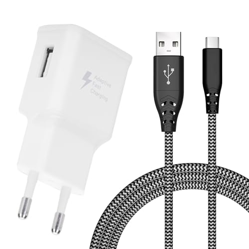 USB Ladegerät Ladeadapter, Schnellladegerät Netzteil mit Nylon Ladekabel USB C Schnellladekabel 2M für Samsung Galaxy S23/S22/S21 Ultra/S21+/S20/Note9/S10/S9/A54/A53/A34/A14 und Viele Mehr Handy von Mijun