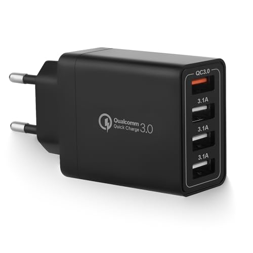 USB Ladegerät Stecker, 4-Ports USB Ladeadapter Netzteil mit 33W Intelligent QC 3.0 Schnellladegerät Mehrfach Ladestecker für Samsung Galaxy S23 S22 S21FE S10 A14 A51,iPhone 15 14 13 12 11 Pro X 8 von Mijun