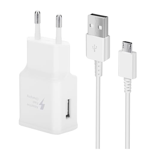 USB Ladegerät Stecker, Schnellladegerät Netzteil mit Micro-USB Ladekabel 1,5M kompatibel mit Samsung Galaxy S7/S7 Edge/S6/S6 Edge/S6 Edge +/S5/S4/S3/S2/Note 4/5/A03/J7/J5/J3/Moto G5, PS4 (Weiß) von Mijun