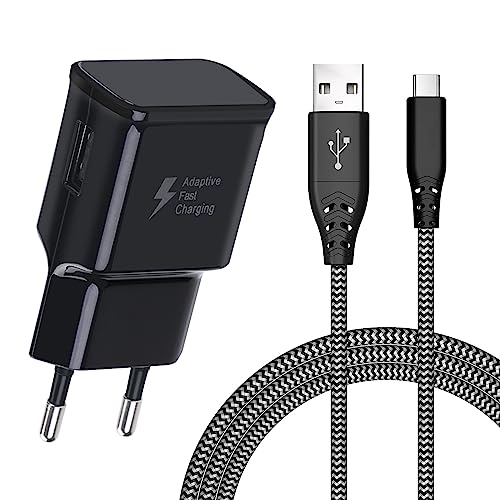 USB Ladegerät mit Nylon Ladekabel USB C Schnellladekabel 2M für Samsung Galaxy S23,S22,S21,S20 FE,S10,S9,S8 Plus,A54,A53,A51,A34,A14,A13,Z Flip4,Z Fold3, Typ C Handy Schnellladegerät Netzteil von Mijun