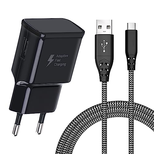 Mijun USB Ladegerät mit Nylon Ladekabel USB C Schnellladekabel 2M für Samsung Galaxy S23,S22,S21,S20 FE,S10,S9,S8 Plus,A54,A53,A51,A34,A14,A13,Z Flip4,Z Fold3, Typ C Handy Schnellladegerät Netzteil von Mijun